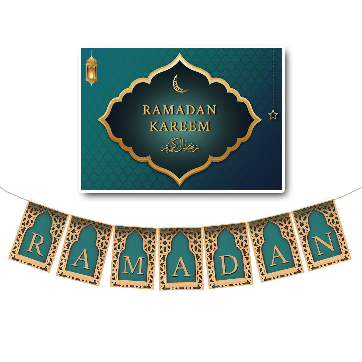 Ramadan Deko-Set Grün Arabisch - Posterliebe